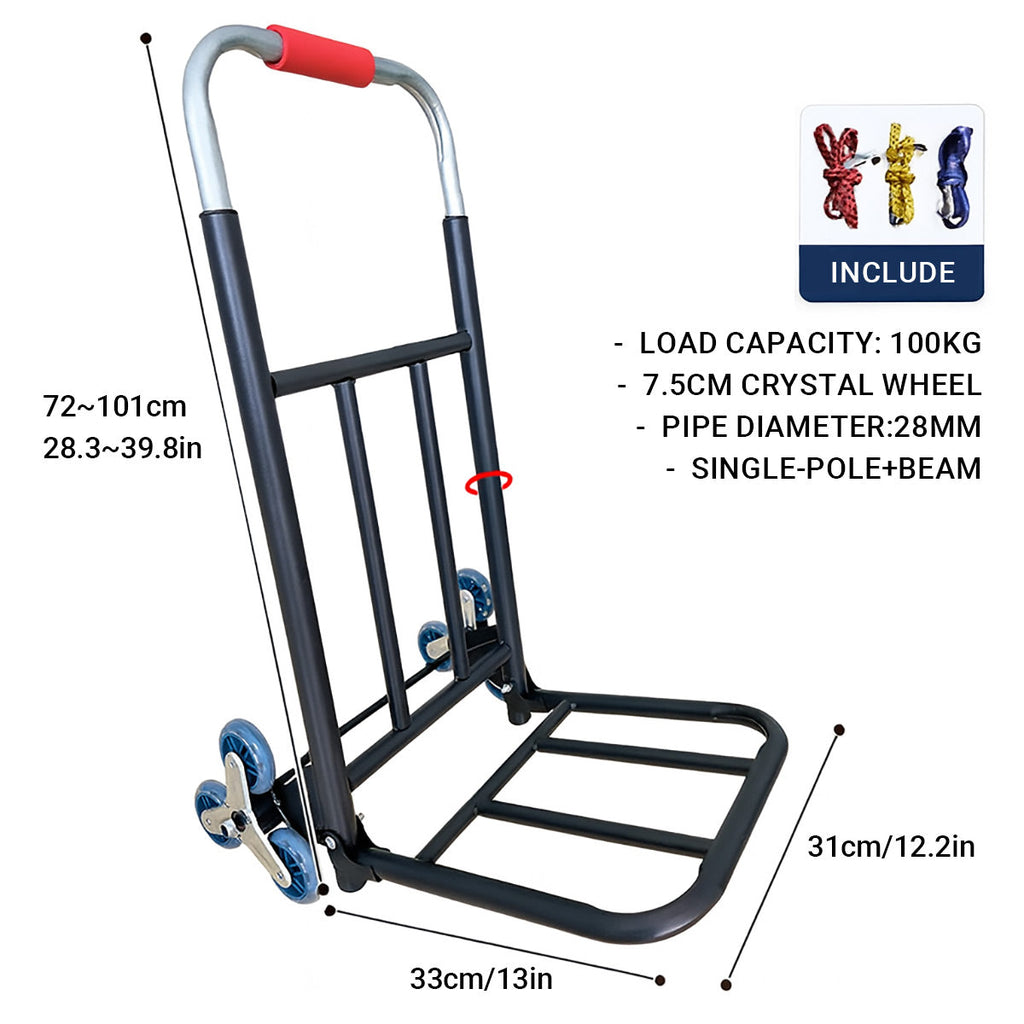Folding Hand Trolley Heavy Duty Solid Wheel or Stair Climber Tri Wheel for Moving - Flat Ground