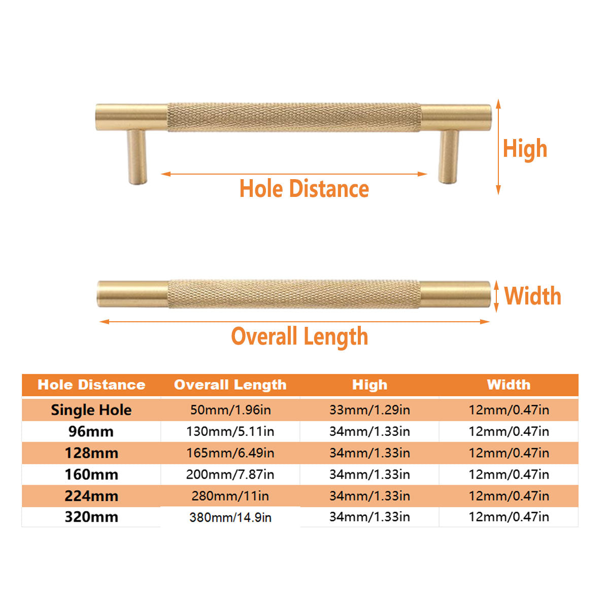 Light Luxury Cabinet Handle Full Copper Gold Straight Knurled Drawer Door Pull - 128mm