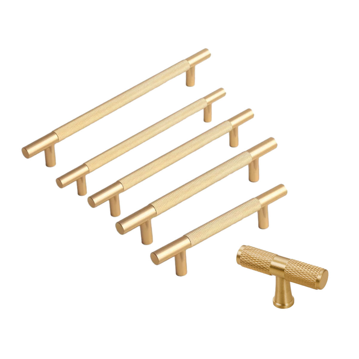 Light Luxury Cabinet Handle Full Copper Gold Straight Knurled Drawer Door Pull - 320mm