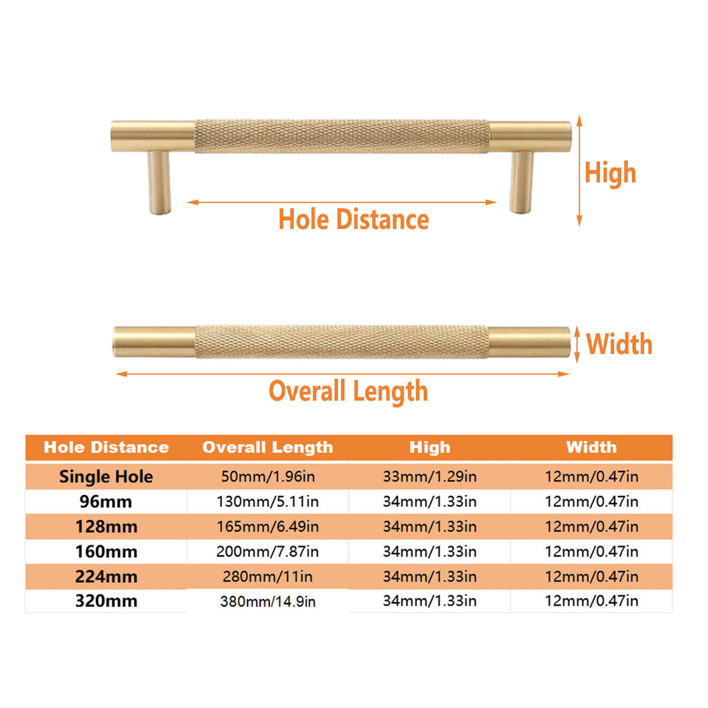 Light Luxury Cabinet Handle Full Copper Gold Straight Knurled Drawer Door Pull - 320mm