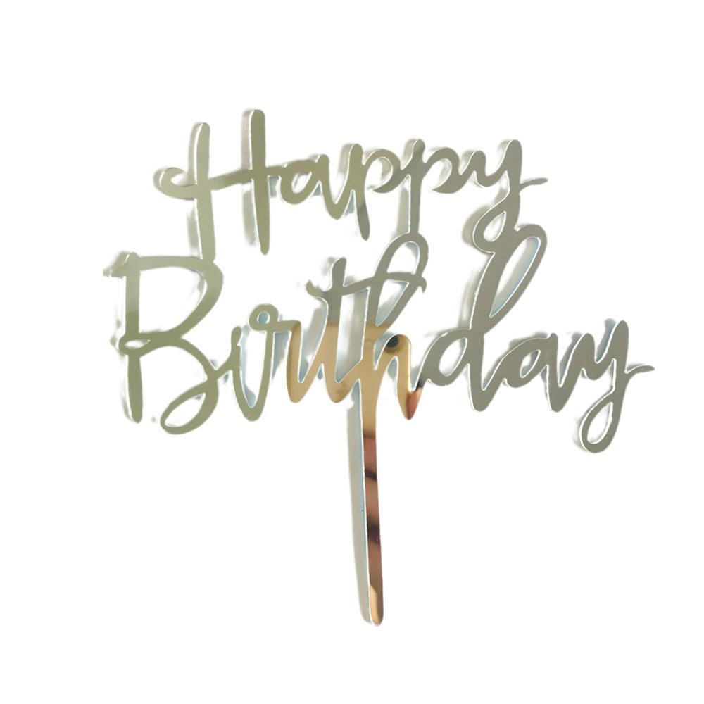Acrylic Home Happy Birthday Decor Baking Cake Topper Card Party Decor Supply - Gold G24
