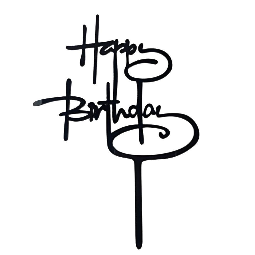 Acrylic Home Happy Birthday Decor Baking Cake Topper Card Party Decor Supply - Silver S108