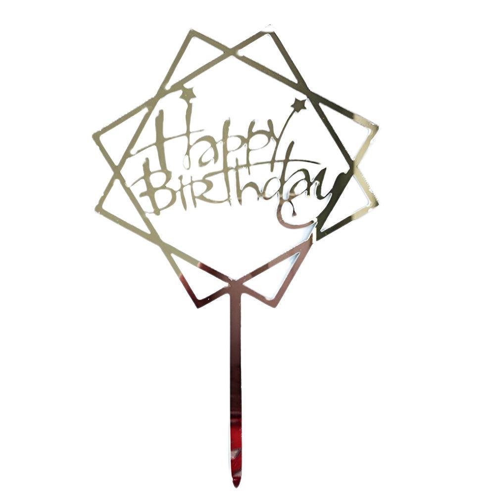 Acrylic Home Happy Birthday Decor Baking Cake Topper Card Party Decor Supply - Silver S20