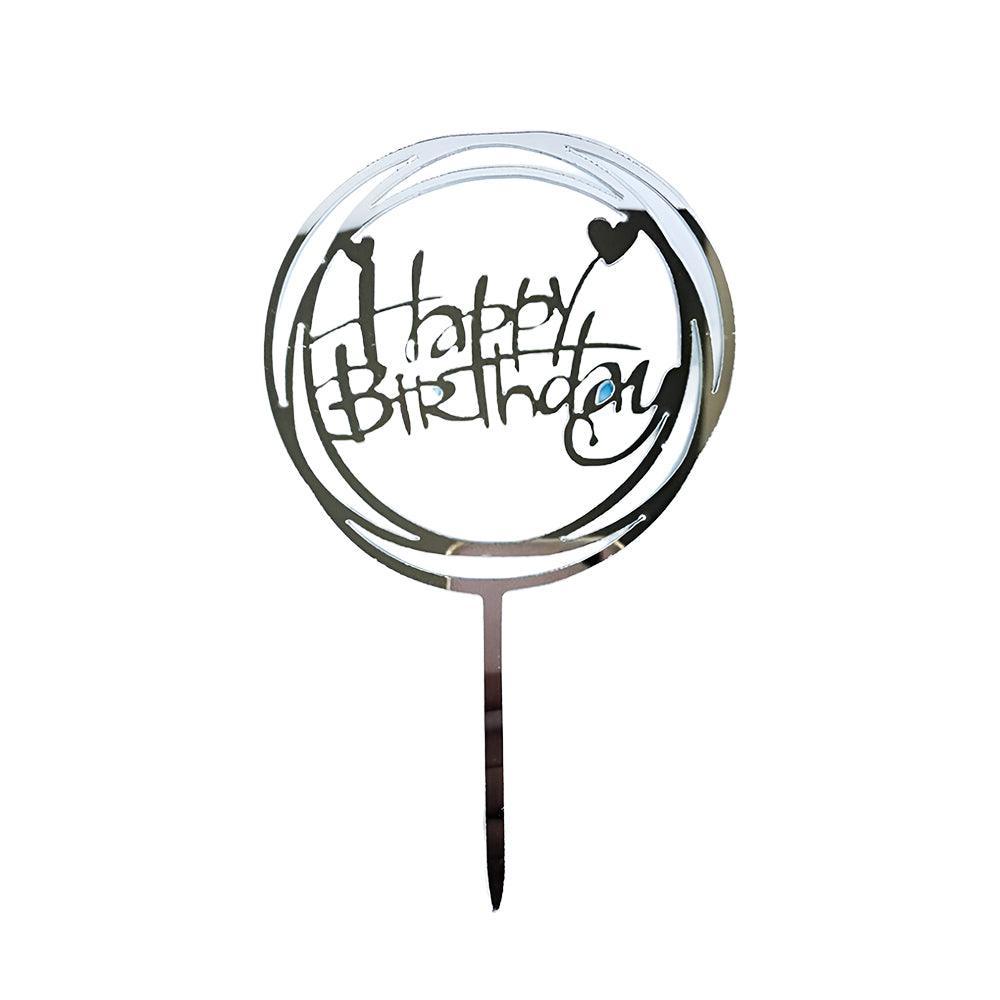 Acrylic Home Happy Birthday Decor Baking Cake Topper Card Party Decor Supply - Silver S20
