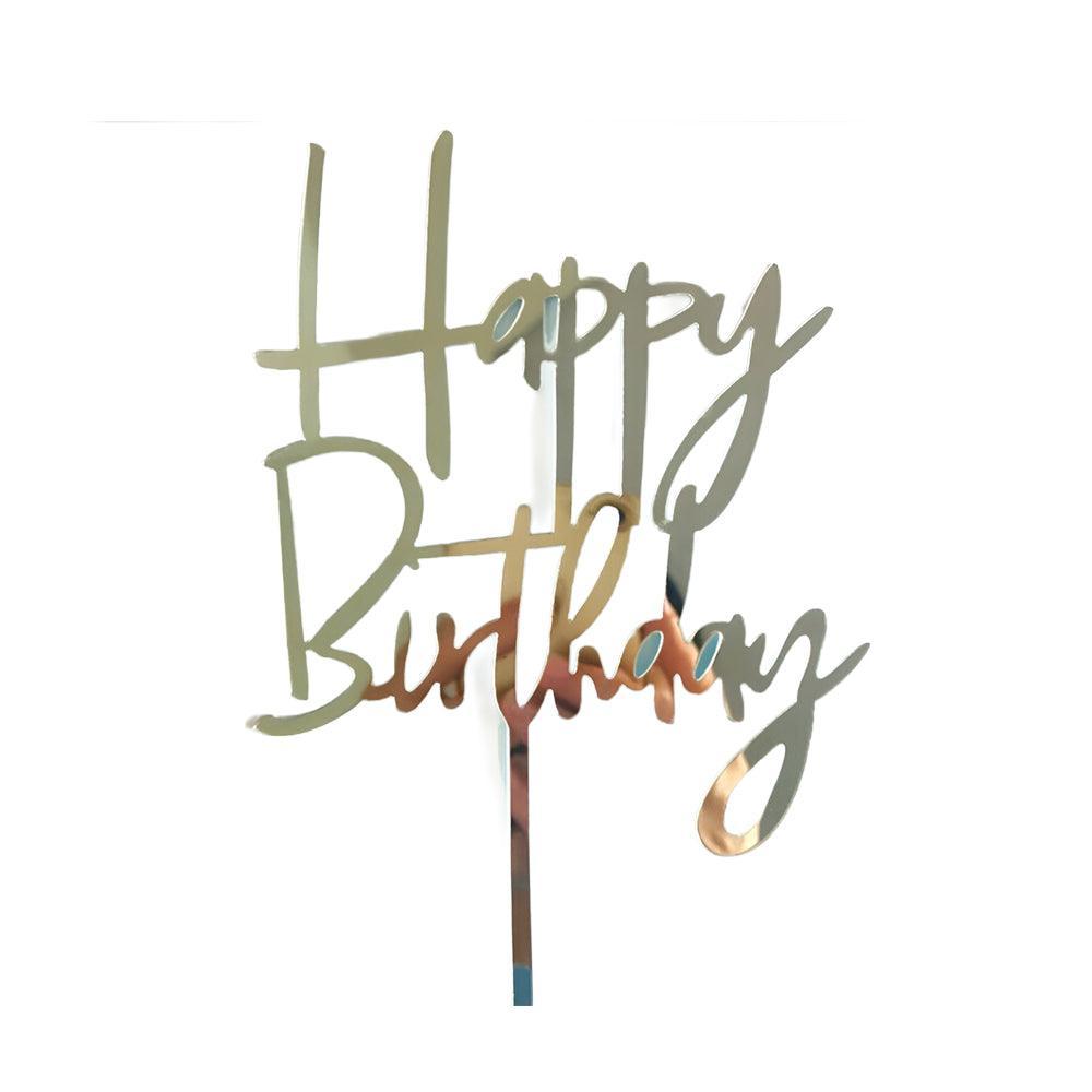 Acrylic Home Happy Birthday Decor Baking Cake Topper Card Party Decor Supply - Silver S224