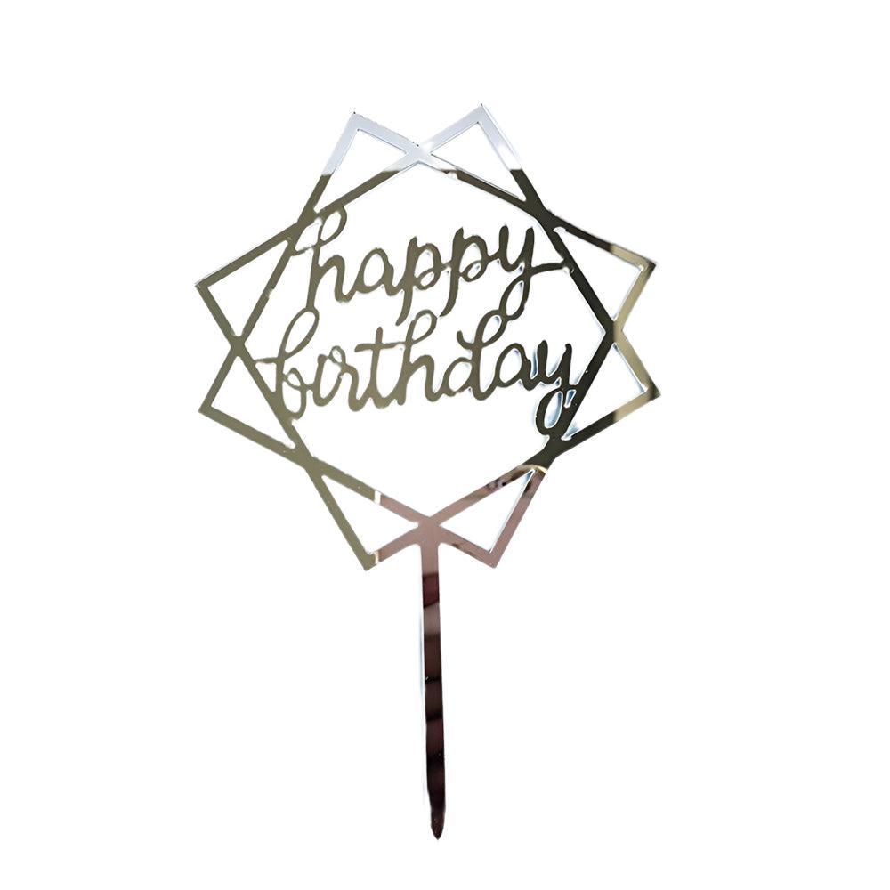 Acrylic Home Happy Birthday Decor Baking Cake Topper Card Party Decor Supply - Silver S24