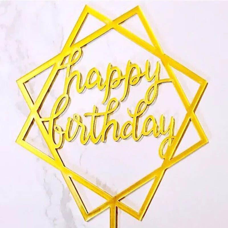 Acrylic Home Happy Birthday Decor Baking Cake Topper Card Party Decor Supply - Silver S31