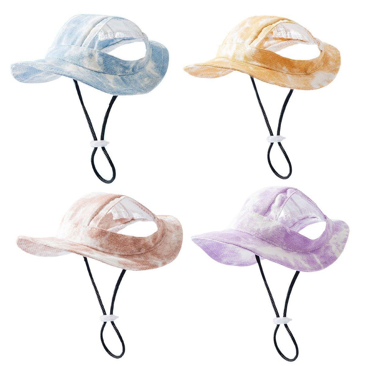 Adjustable Pet Hat with Cute Leaky Ears Sunscreen Fisherman Hat Four Seasons Use - Purple - S