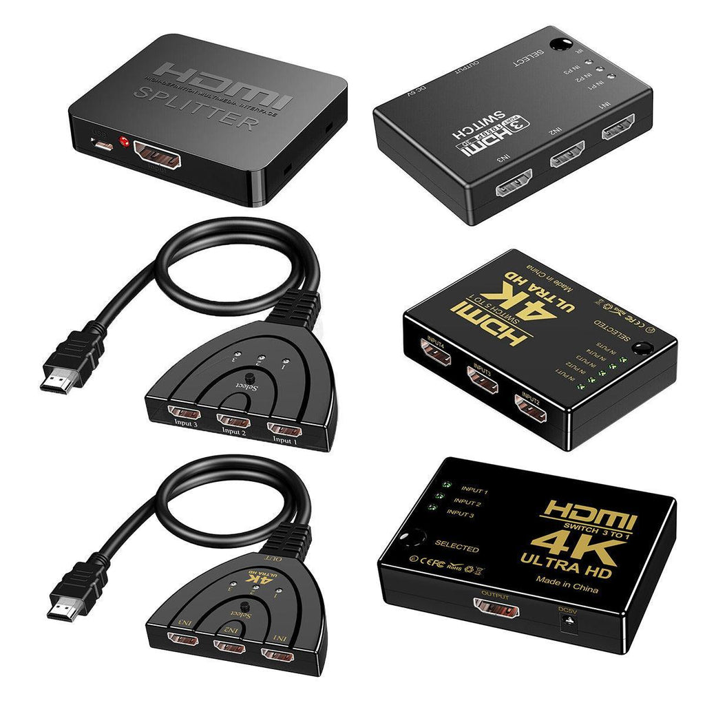 HDMI Switch Splitter 3-in-1 5-in-1 or 1-in-2 1080p 4K Manual or Remote Options - 3 in 1 Switch 4K Remote IR