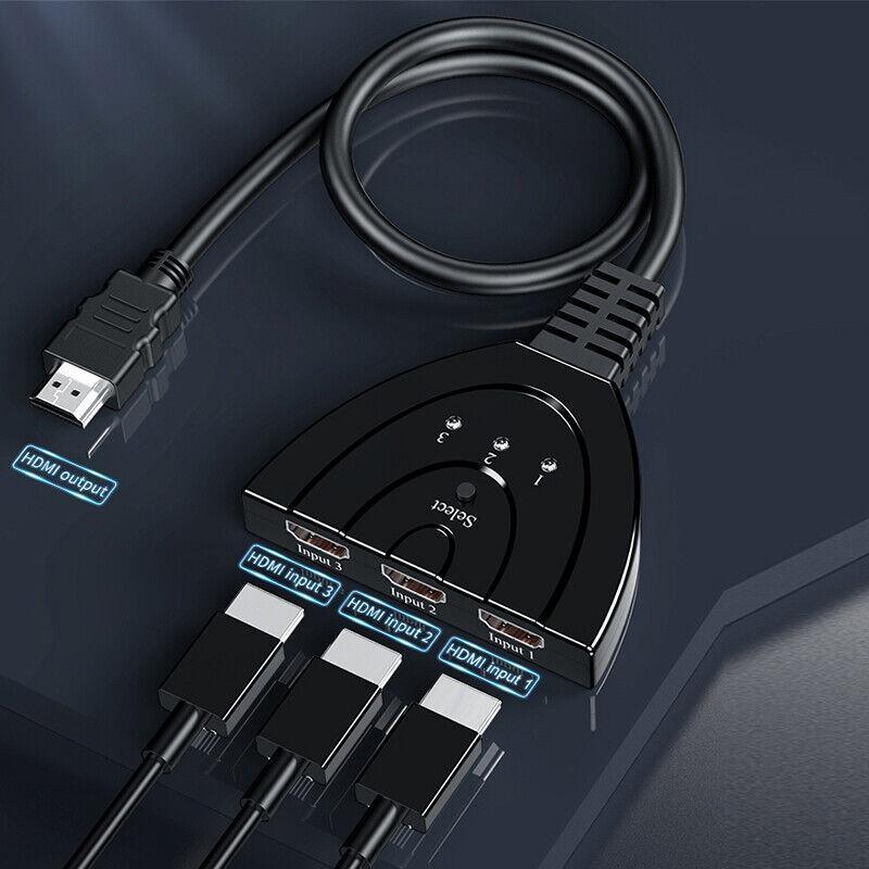 HDMI Switch Splitter 3-in-1 5-in-1 or 1-in-2 1080p 4K Manual or Remote Options - 3 in 1 Switch 4K Manual