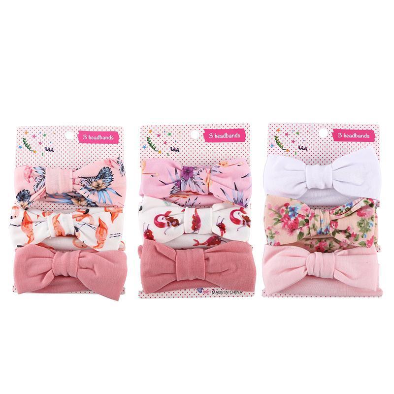 3PCS Soft Headband Wrap Set with Top Knot Single Bow Turban Style Hairbands - #2
