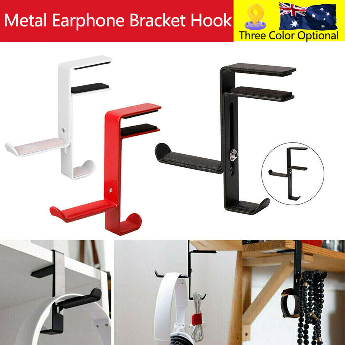 Metal Earphone Headset Desks Display Stand Hanger Holder Headphone Bracket Hook - Red