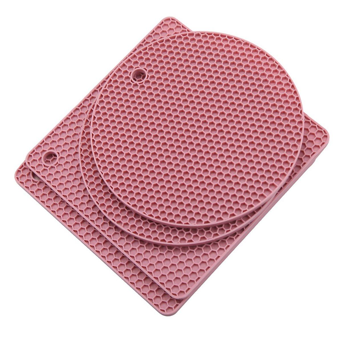 4pcs Silicone Honeycomb Heat Resistant Mats Table Cup Pot Coasters Home Kitchen - Black
