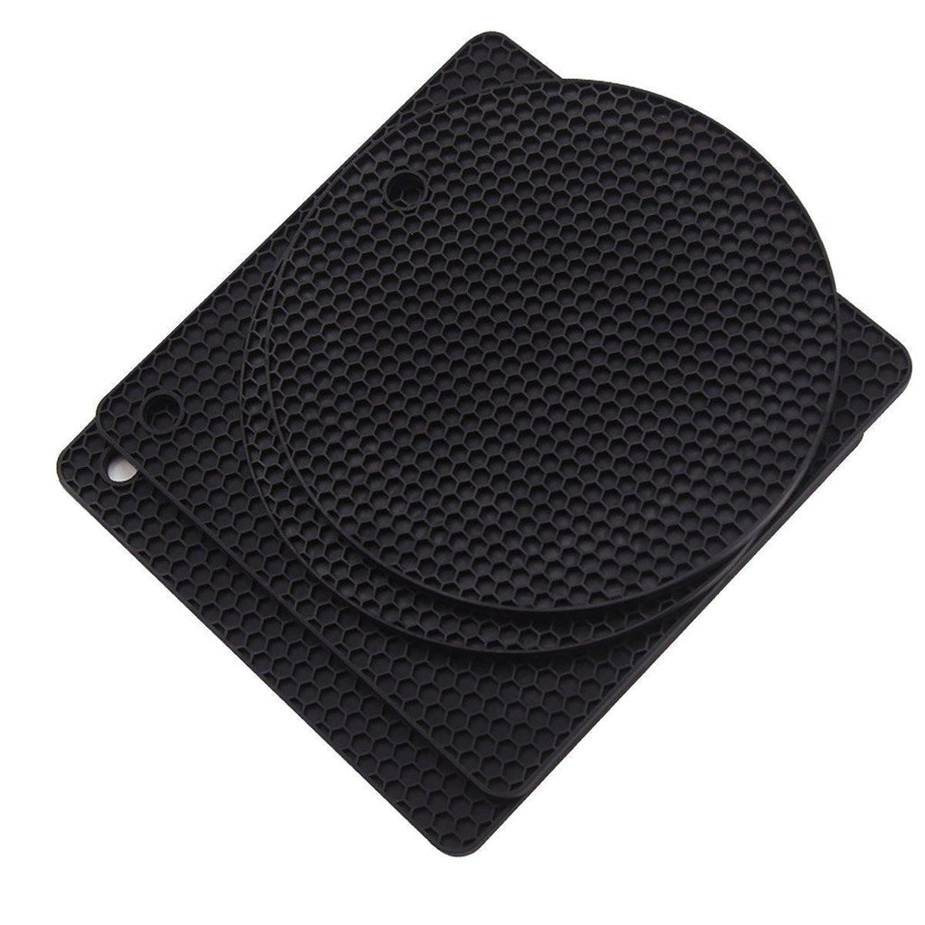 4pcs Silicone Honeycomb Heat Resistant Mats Table Cup Pot Coasters Home Kitchen - Black