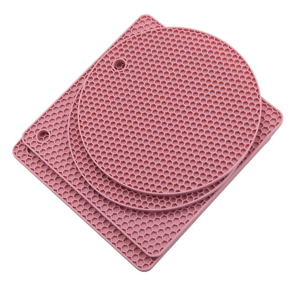 4pcs Silicone Honeycomb Heat Resistant Mats Table Cup Pot Coasters Home Kitchen - Blue