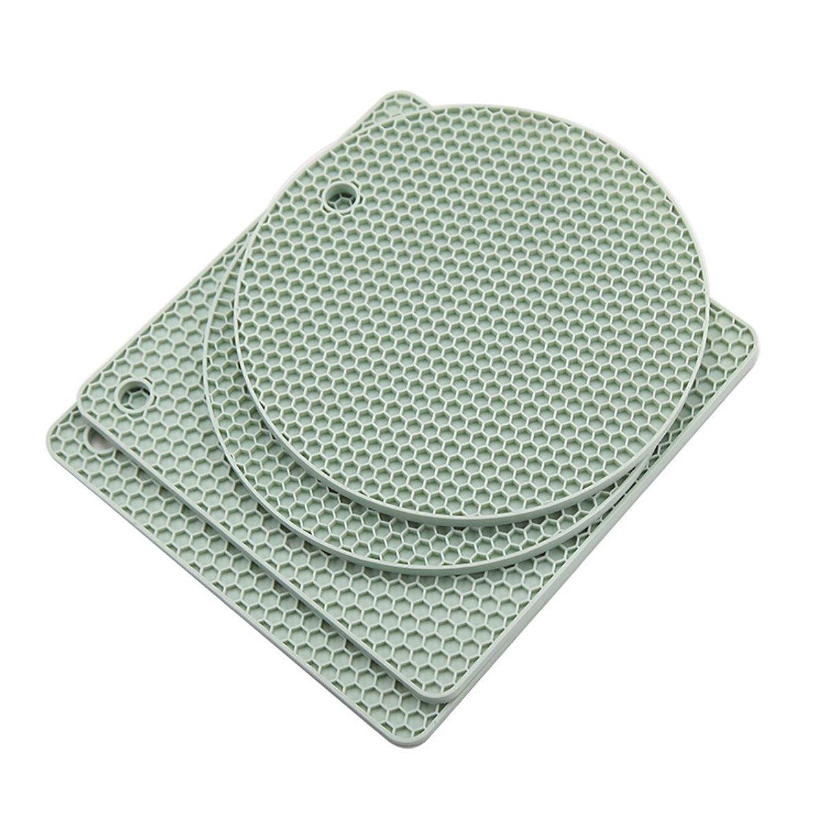 4pcs Silicone Honeycomb Heat Resistant Mats Table Cup Pot Coasters Home Kitchen - Blue