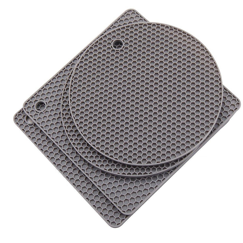 4pcs Silicone Honeycomb Heat Resistant Mats Table Cup Pot Coasters Home Kitchen - Grey