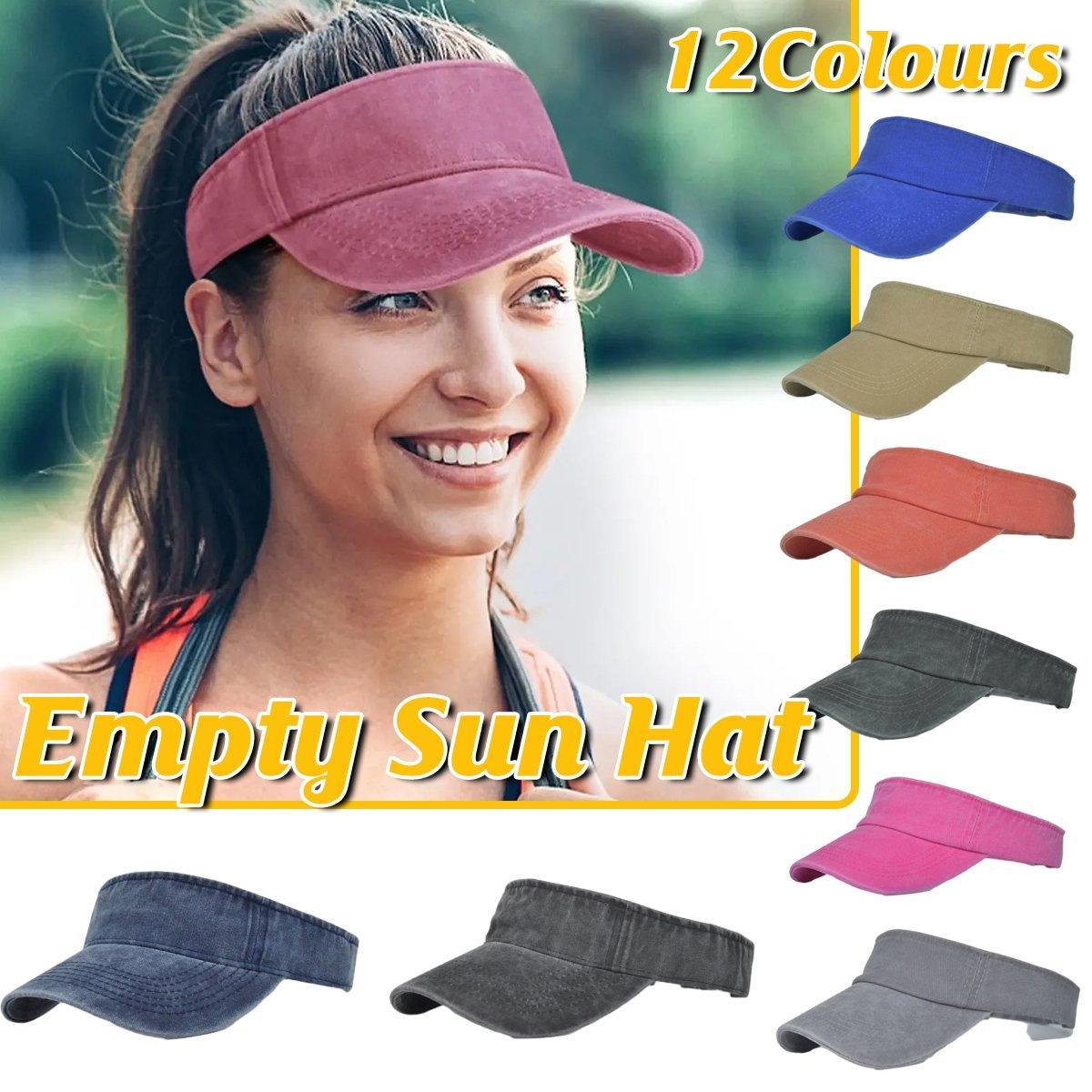Unisex Summer Denim Sun Visor Cap Breathable Washed Running Hat UV Protection - Blue