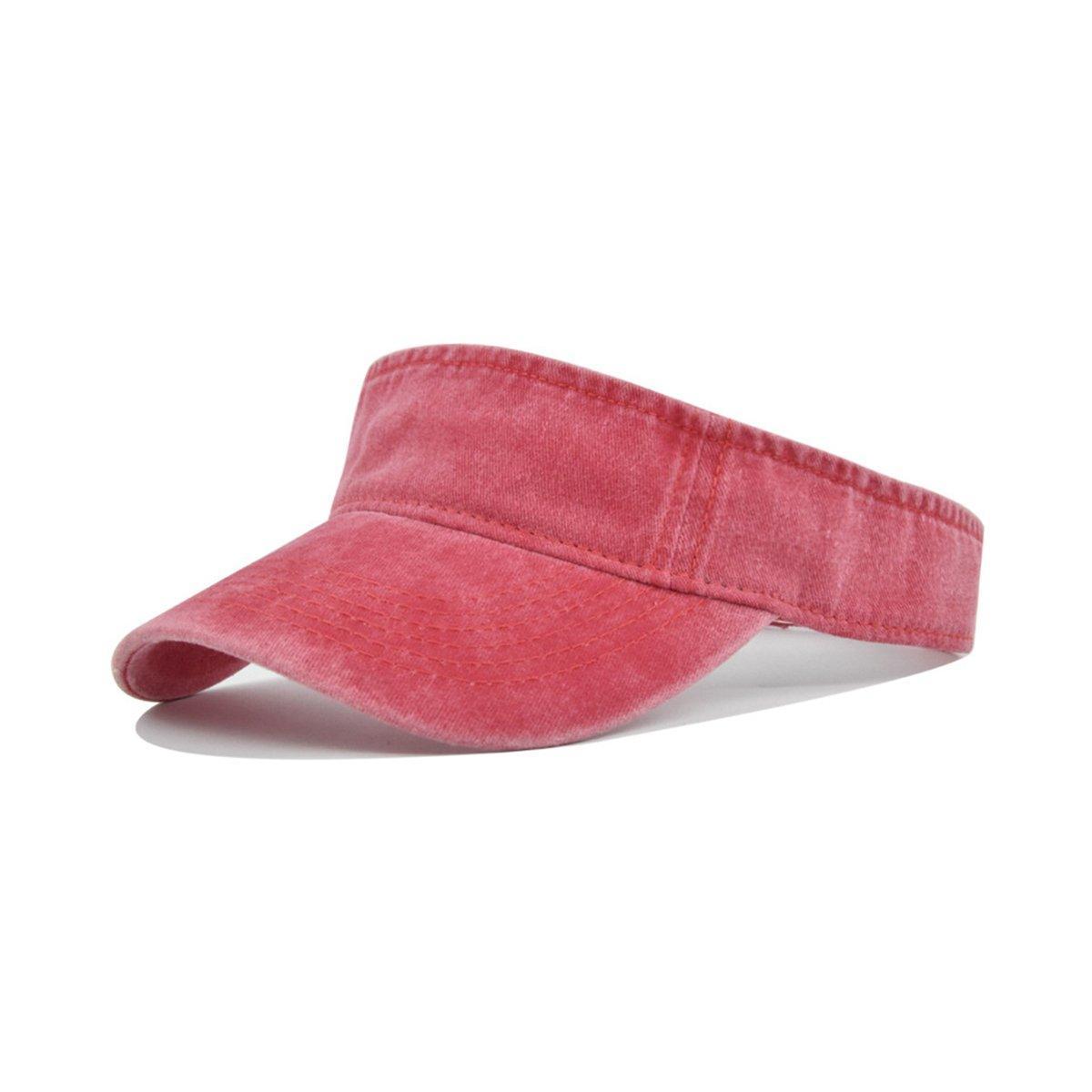 Unisex Summer Denim Sun Visor Cap Breathable Washed Running Hat UV Protection - Red