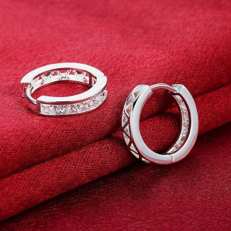 925 Sterling Silver Filled Clear Zircon Crystal Huggie Hoop Earrings