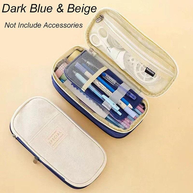 Zipper Pencil Case Pen Bag Organizer School Office Cosmetic Stationery Storage - Beige-Purple