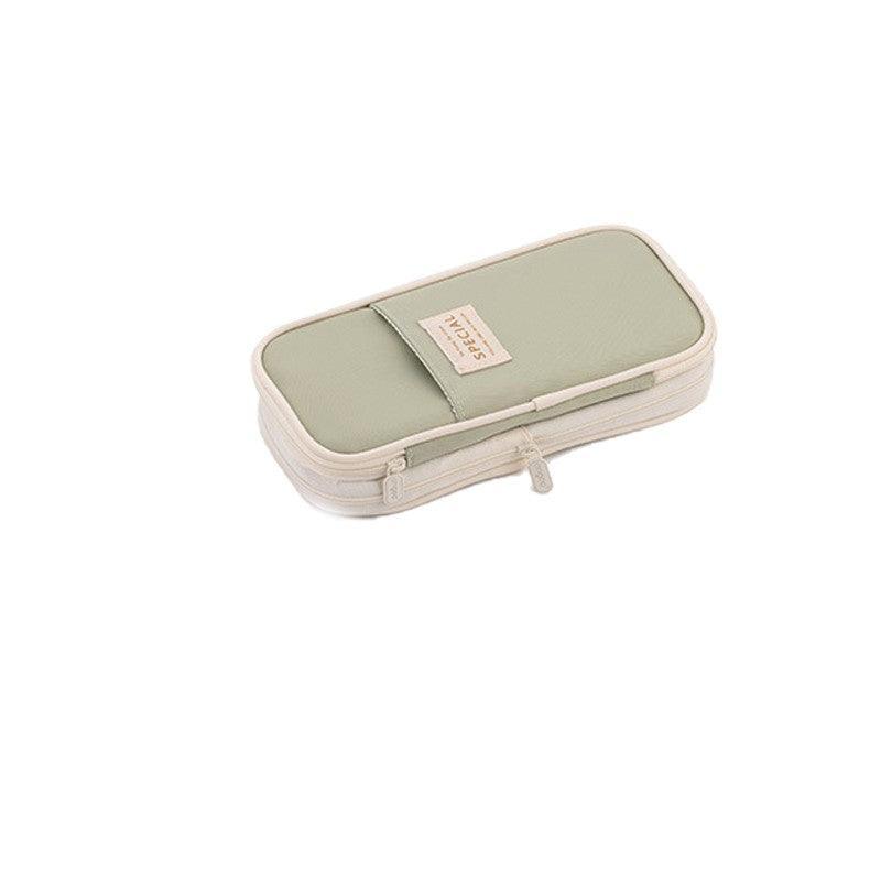 Zipper Pencil Case Pen Bag Organizer School Office Cosmetic Stationery Storage - Beige-Purple