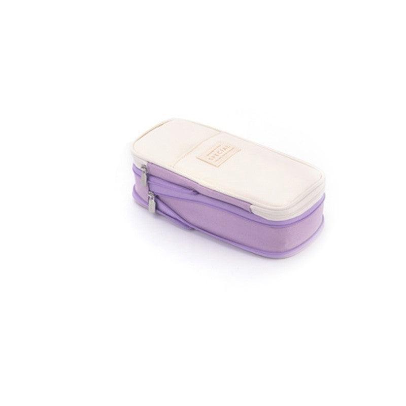 Zipper Pencil Case Pen Bag Organizer School Office Cosmetic Stationery Storage - Beige-Purple