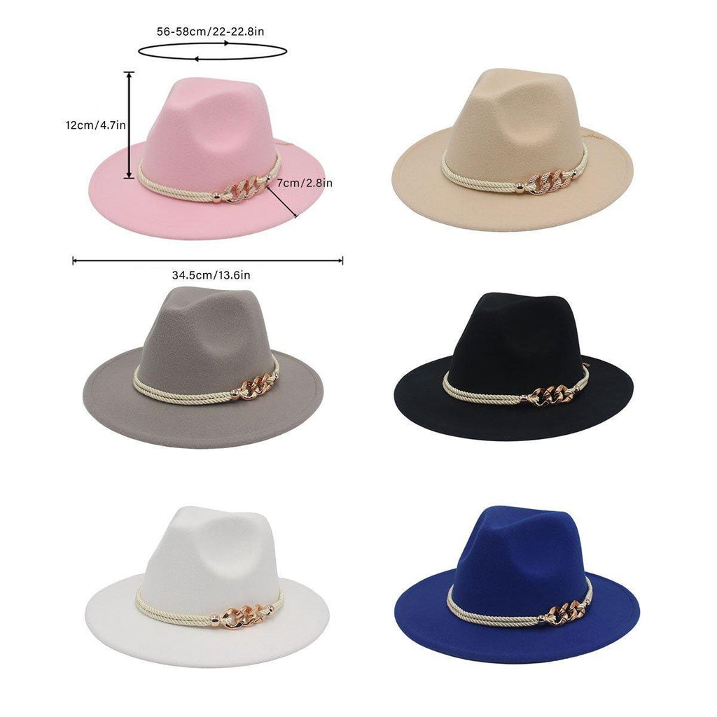 Jazz Hat Autumn Winter Retro Large Brim Hat for Men and Women Stylish Headwear - Blue