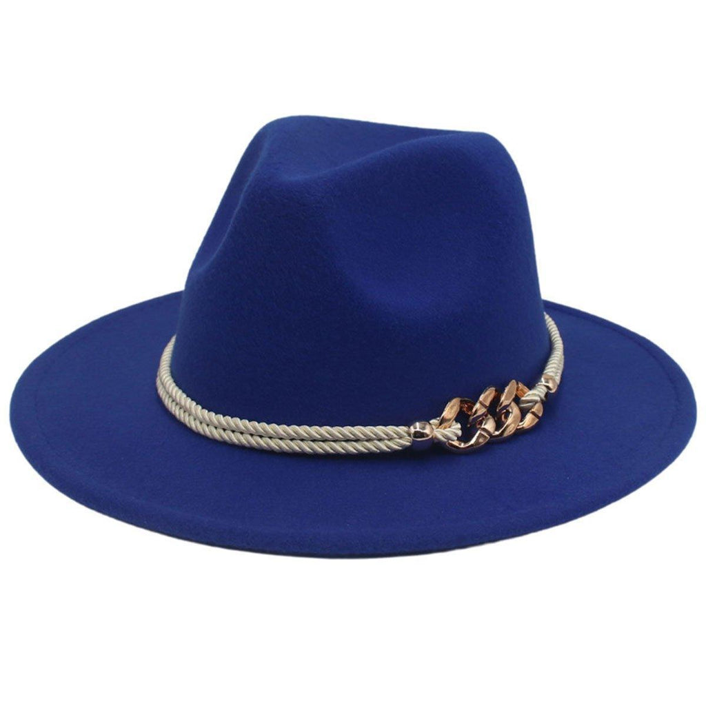 Jazz Hat Autumn Winter Retro Large Brim Hat for Men and Women Stylish Headwear - Blue