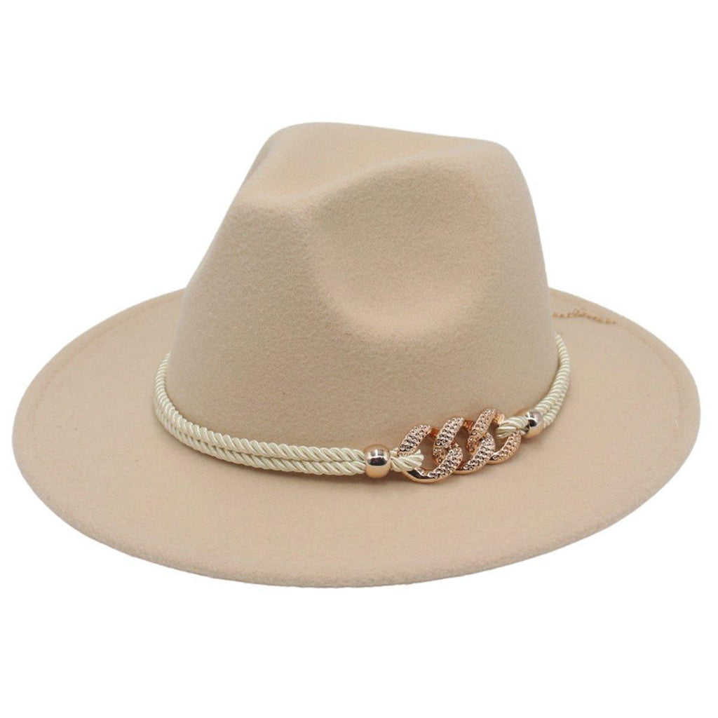 Jazz Hat Autumn Winter Retro Large Brim Hat for Men and Women Stylish Headwear - Light Grey