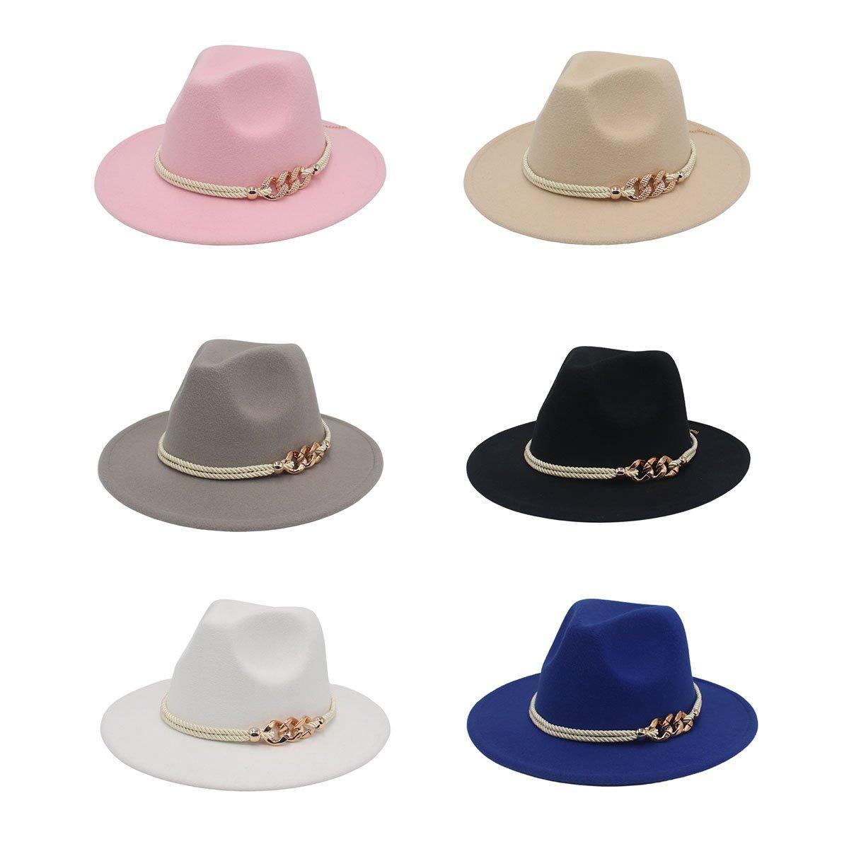 Jazz Hat Autumn Winter Retro Large Brim Hat for Men and Women Stylish Headwear - Pink
