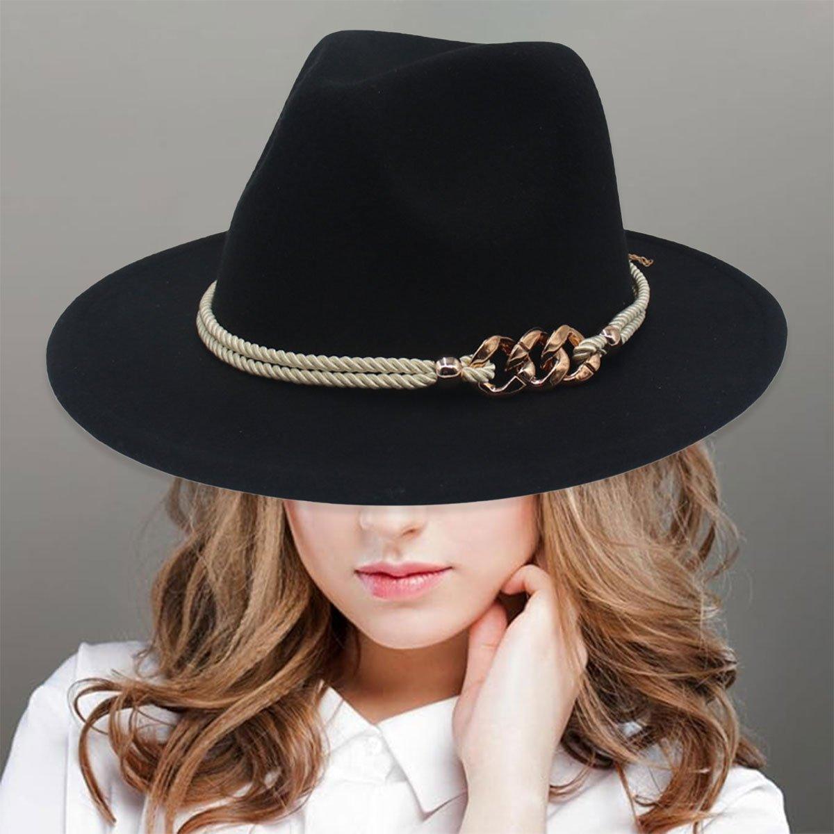 Jazz Hat Autumn Winter Retro Large Brim Hat for Men and Women Stylish Headwear - Pink