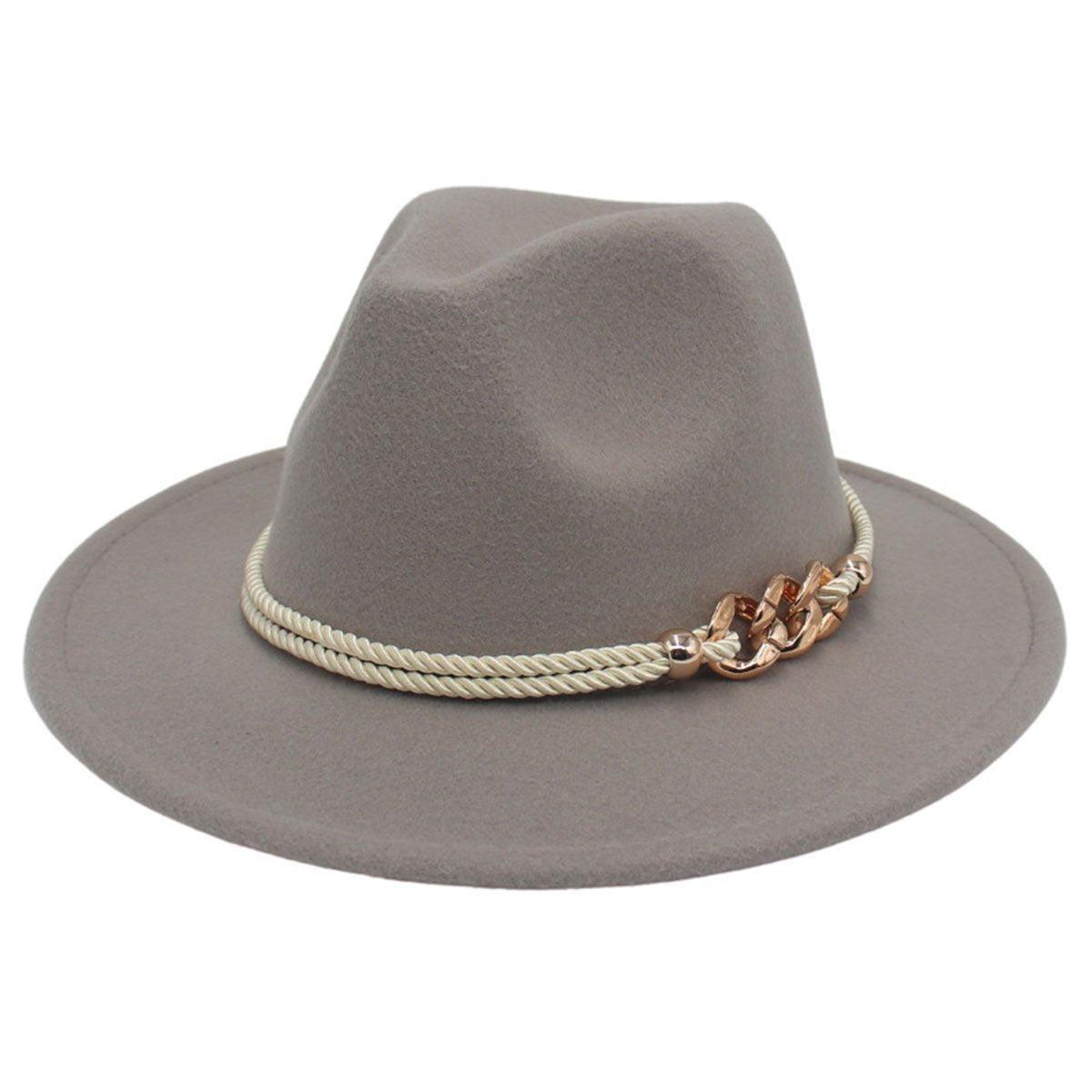 Jazz Hat Autumn Winter Retro Large Brim Hat for Men and Women Stylish Headwear - Pink