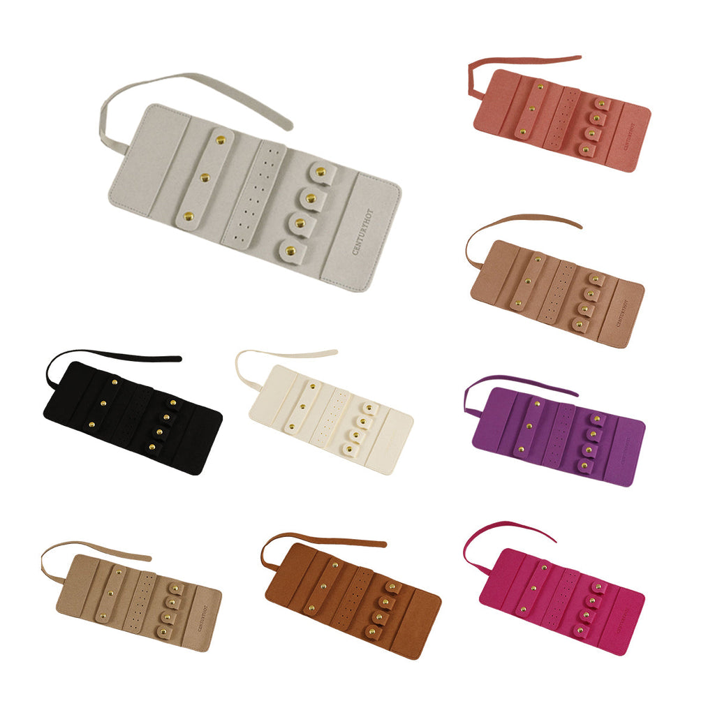 Portable Microfiber Jewelry Storage Bag Roll Organizer for Earrings Necklaces - Brown