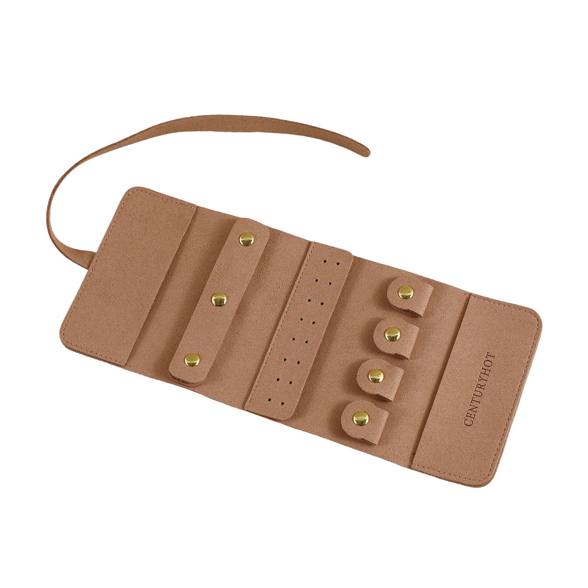 Portable Microfiber Jewelry Storage Bag Roll Organizer for Earrings Necklaces - Brown