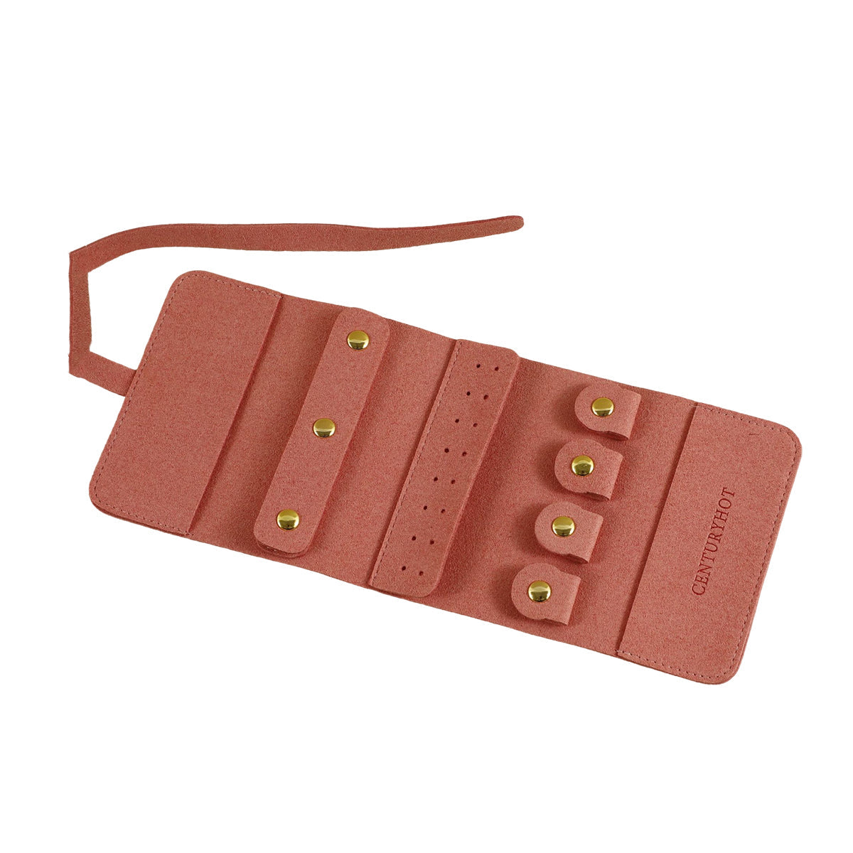 Portable Microfiber Jewelry Storage Bag Roll Organizer for Earrings Necklaces - Pink
