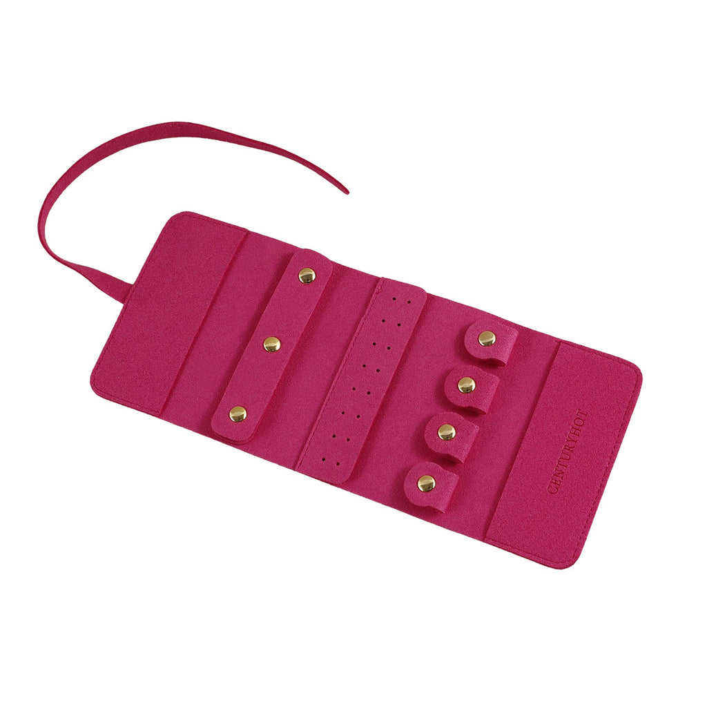 Portable Microfiber Jewelry Storage Bag Roll Organizer for Earrings Necklaces - Pink