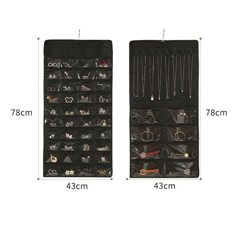 48 Pockets Jewelry Hanging Storage Organizer Holder Earring Display Pouch Bag - Beige