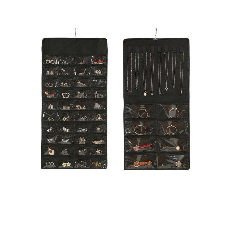 48 Pockets Jewelry Hanging Storage Organizer Holder Earring Display Pouch Bag - Beige