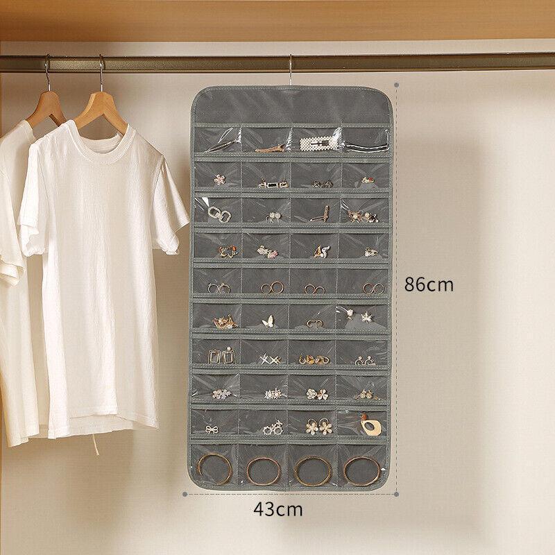 48 Pockets Jewelry Hanging Storage Organizer Holder Earring Display Pouch Bag - Grey