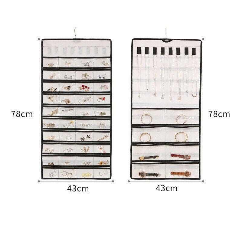 48 Pockets Jewelry Hanging Storage Organizer Holder Earring Display Pouch Bag - Grey