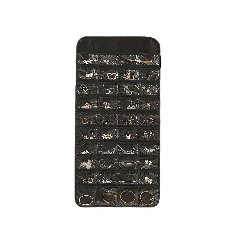 80 Pockets Jewelry Hanging Storage Organizer Holder Earring Display Pouch Bag - Black