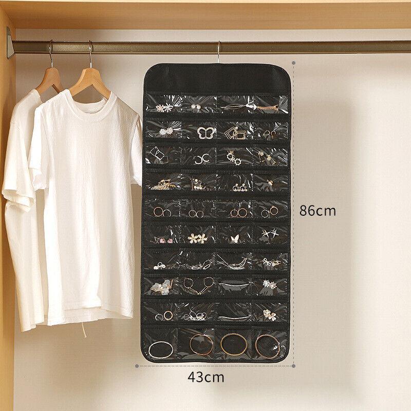 80 Pockets Jewelry Hanging Storage Organizer Holder Earring Display Pouch Bag - White