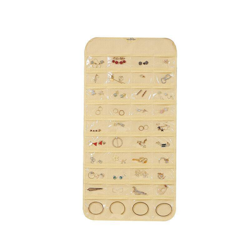 80 Pockets Jewelry Hanging Storage Organizer Holder Earring Display Pouch Bag - White