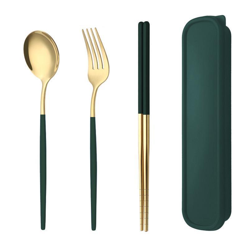 5PC Stainless Steel Portable Cutlery Set -  Fork Spoon for Travel & Picnic - Black
