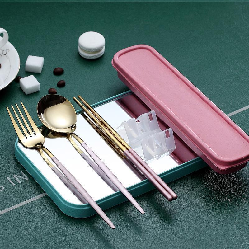 5PC Stainless Steel Portable Cutlery Set -  Fork Spoon for Travel & Picnic - Blue