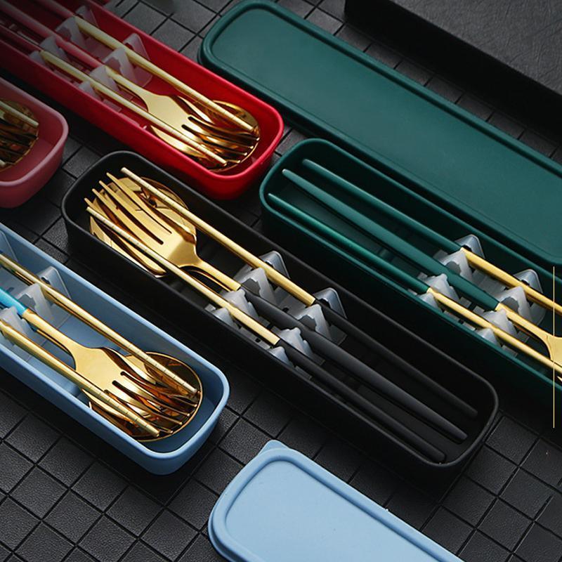 5PC Stainless Steel Portable Cutlery Set -  Fork Spoon for Travel & Picnic - Blue