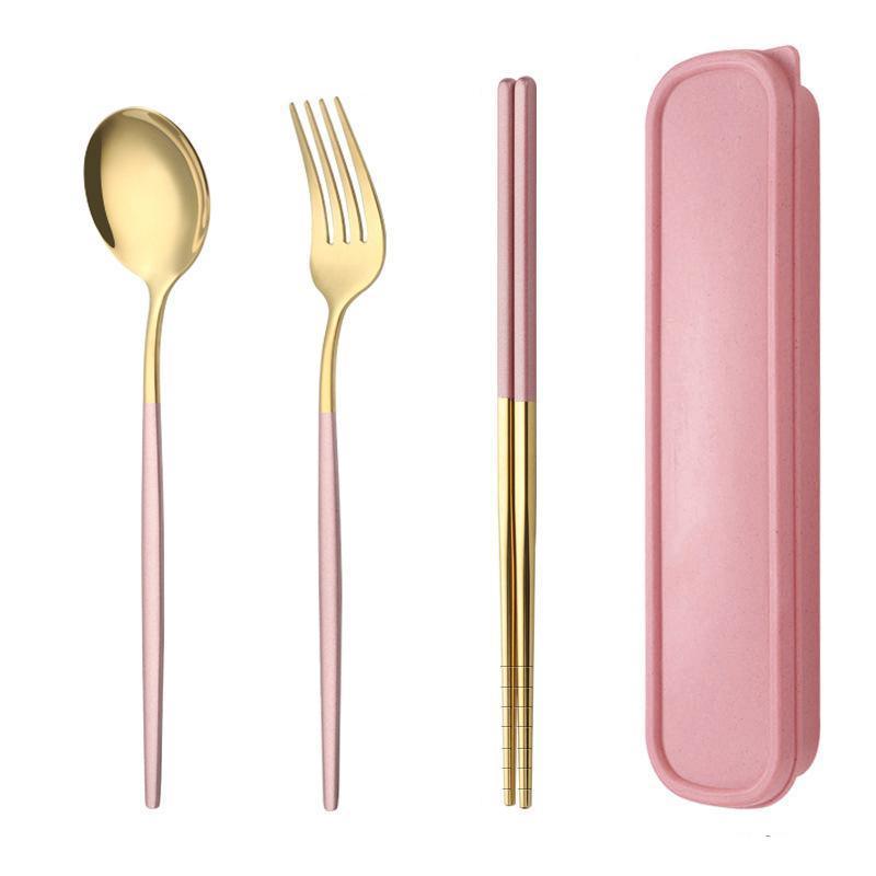 5PC Stainless Steel Portable Cutlery Set -  Fork Spoon for Travel & Picnic - Blue