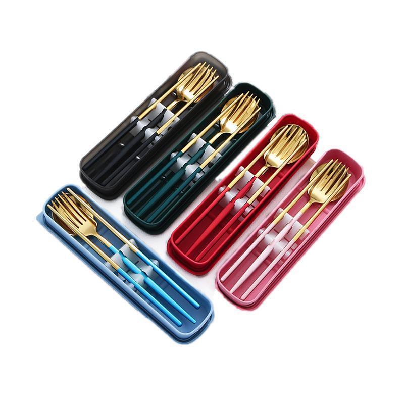 5PC Stainless Steel Portable Cutlery Set -  Fork Spoon for Travel & Picnic - Green
