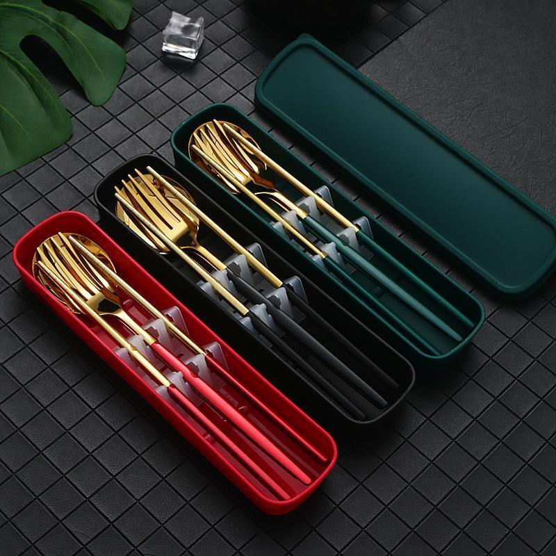 5PC Stainless Steel Portable Cutlery Set -  Fork Spoon for Travel & Picnic - Green
